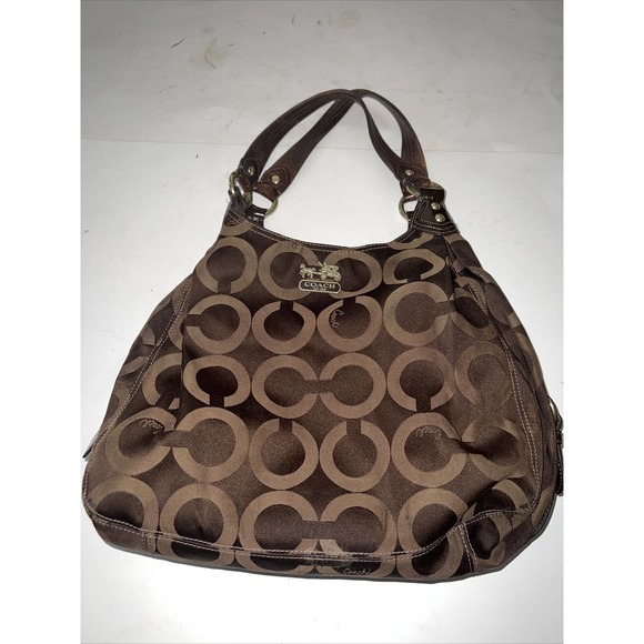 Coach H0973 14324 Brown Canvas Hobo Bag, Large Purse w/ Logo - Picture 1 of 6